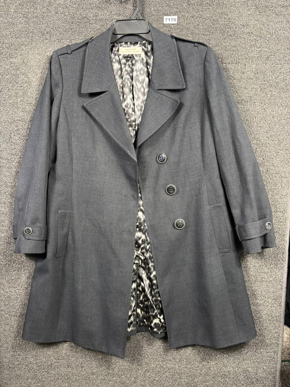 Tahari Arthur S Levine Coat Womens 16 Gray Trench Lined Dressy Long Overcoat